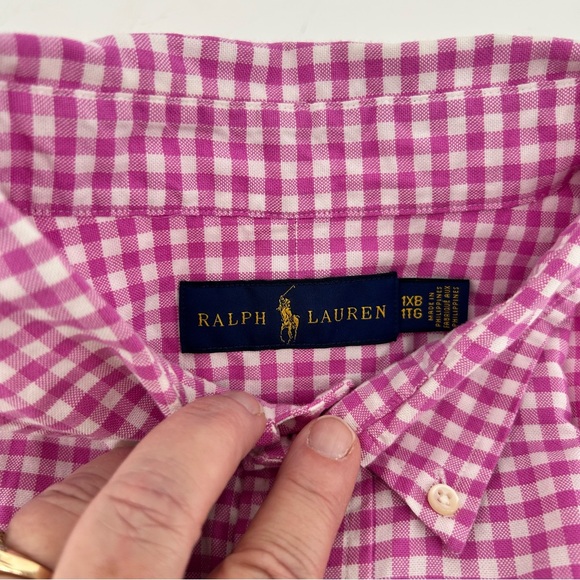 Ralph Lauren Button Down Shirt Men's 1XB Big Pink White Check Flesh Pony L/S - Picture 3 of 10